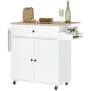HOMCOM Kitchen Island with Drop Leaf, Rolling Kitchen Storage Trolley on Wheels with Drawer, Spice Rack and Towel Rack, Storage Cart with Adjustable Shelf, White image 0