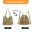 Kono Canvas Convertible Shoulder Bag, Large Capacity 2-in-1  Tote with Backpack Straps for Work, Travel and School Khaki image 1