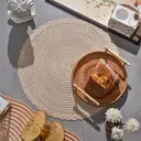6 pieces, round 38cm woven placemats with outer ring three-strand placemat  Milk coffee, anti-slip polyester Nordic placemats, suitable for home, kitchen, and dining table use, perfect for holiday parties, birthdays, weddings, and dinners image 4