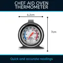 Chef Aid Stainless Steel Oven Thermometer for use with fan, gas, electric, pizza oven, air fryer, or range cooker - cooking/baking/grilling/BBQ, hang or stand inside oven, Easy to read display image 1