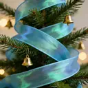 JU7CER 2-piece iridescent fishtail ribbon set [Ice Blue] 4.5cm x 9m bow-tie wave-patterned sheer ribbon Solid-colour silk ribbon floral packaging material image 1