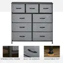 HOMCOM 9 Drawers Storage Chest Dresser Organizer Unit w/ Steel Frame, Wood Top, Easy Pull Fabric Bins, for Bedroom, Hallway, Entryway, Black & Grey image 4