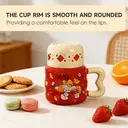 Tasse en céramique rouge avec couvercle beige, motif ourson et chance - 400 ml image 2