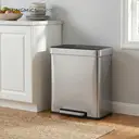 SONGMICSHOME  Dual Compartment Pedal Rubbish Bin, 2 x 30L Kitchen Recycling Bin with Soft Close Lid, for Home, Stainless Steel, Silver image 2