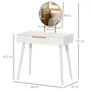 HOMCOM Modern Dressing Table with Round Mirror, Makeup Vanity Table with 2 Drawers for Bedroom, Living Room, 80 x 40 x 123 cm, White image 2