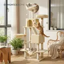 SONGMICS Arbre à chat avec 13 poteaux à griffer, 1 rampe, 2 perchoirs, 2 niches, panier, hamac, pompons, beige - 168 cm image 2