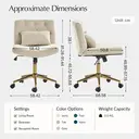 HULALA HOME Vanity Chair with wheels Criss Cross Legged Armless Adjustable Height Velvet Swivel Chair for Home Office Bedroom, Ivory image 3
