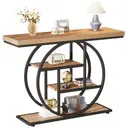 Tribesigns Table console 105 cm, Table derrière canapé industrielle à 4 niveaux pour entrée avec base circulaire, Table d'appoint étroite en bois avec étagères de rangement pour salon, couloir, entrée, Marron clair image 2