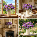 Yuejia Lot de 3 bouquets de fleurs artificielles en soie hibiscus tropical violet - 45 cm image 5