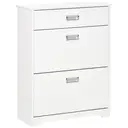 HOMCOM Shoe Cabinet, Slim Shoe Storage Cabinet with Drawer, 2 Flip-up Doors and Adjustable Shelf, Narrow Shoe Cupboard for 16 Pairs of Shoes for Entryway, Hallway, White image 0