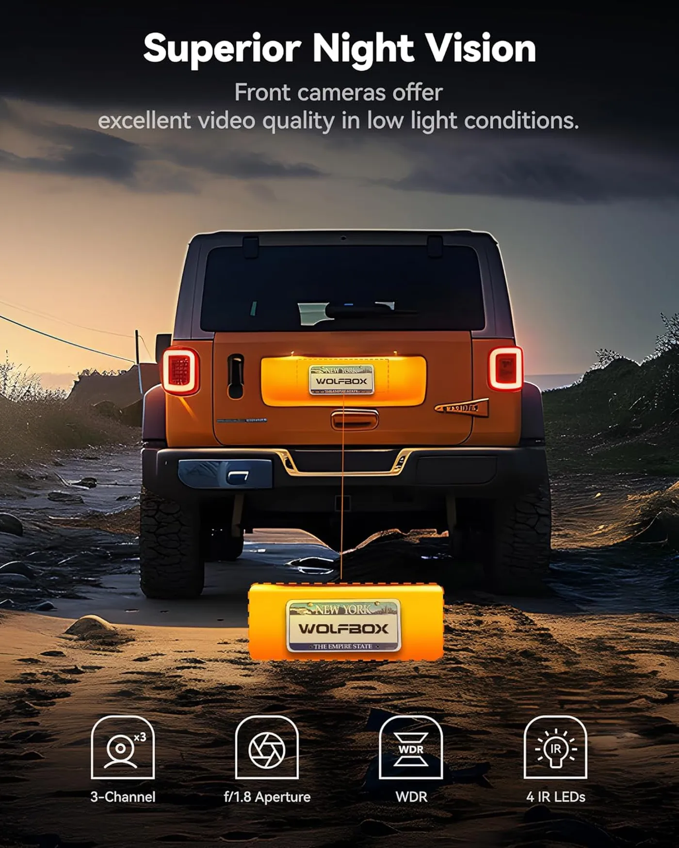 Camera auto WOLFBOX i17, 3 canale, 4K + 2x Full HD 1080p, Wi-Fi, GPS, vedere nocturna IR, ecran de 3″, card de memorie 64 GB [6]