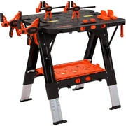 [Alleen €99,99 & Gratis Verzending] PONY 2-in-1 Opvouwbare Werkbank, 227 kg Werkbank & 454 kg Zaagbok Werkpaard, 6 In Hoogte Verstelbare Draagbare Werktafel met 4 Snelklemmen, 4 Klemhaken & Gereedschapsbak, 79 x 89 x 63,5 cm