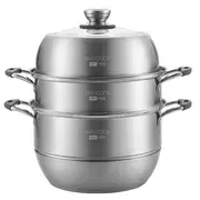 Maxcook 3-laags stoompan, 28 cm 304 roestvrijstalen stoomkookgerei met glazen deksel, meerlaagse stoompan met anti-verbranding siliconen handgrepen, geschikt voor inductie, gasfornuis MCZ743