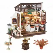 Robotime Rolife No. 17 Koffiehuis DIY Poppenhuis Modelbouwset 25x15x19,5 cm, Woondecoratie Plankornament, Cadeau, Educatief Puzzelspeelgoed