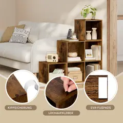 Homeiju Industrie-Bücherregal, 3 Etagen, Metall & Holz, Schmal, Rustikal – Für Wohnzimmer, Büro