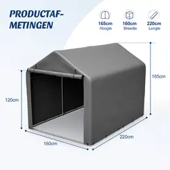 Fietsopslagtent, buitenoverkapping voor 2-4 fietsen, winterbestendige opbergschuur & carport met UV-beschermend PE-dak, opslaggarage voor fietsen & motorfietsen, 160 × 220 × 165 cm, donkergrijs