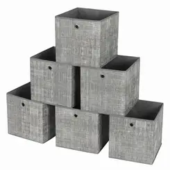JOYFURNOS Opvouwbare Opbergdozen, Set van 6 Stoffen Dozen, 30 x 30 x 30 cm, Geschikt voor Kubus Opbergkast, Voor Planken, Kledingopslag, Grijs