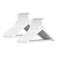 JOYFURNOS Wit & Zilver Houten Kledinghangers (Set van 20) – Schouderuitsparingen, 360° Draaibare Haak, Antislip Broekstang – Perfect voor Kostuums, Overhemden & Jassen