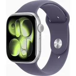 Apple Watch Series 11 GPS + Cellular 42 mm zilveren aluminium kast met paarse mist sportband - M/L