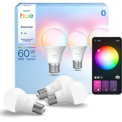 Philips Hue Essential Slimme A60 lamp, Wit en gekleurd licht, 3-pack