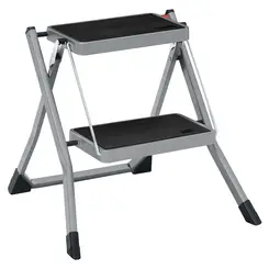 JOYFURNOS 2-traps ladder zwaar opvouwbaar opstapje met antislip treden 150 kg draagvermogen 55 x 50 x 4,5 cm grijs