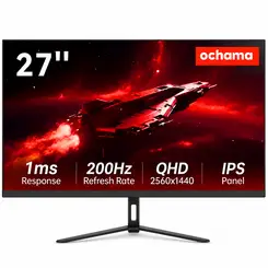 Ochama 27 inch Gaming & Office Monitor met Ultradunne Rand, 200 Hz Verversingssnelheid, 2K Ultra HD Groot Scherm
