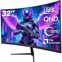 CRUA 32 inch frameloze 1500R curved gaming monitor | 2K QHD (2560×1440) 165 Hz, Adaptive Sync, 100% sRGB kleurengamma, 178° brede kijkhoek, HDMI/DisplayPort, VESA 100×100 mm montage (Zwart)