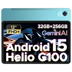 DOOGEE Tab E3+ Android 15 tablet, 12 inch FHD+, met sim-kaartsleuf, Helio G100 octa-core AI, 90 Hz gaming, 32 GB+256 GB/2 TB, 8800 mAh, 7,5 mm ultra-dun, vier luidsprekers, Face ID, blauw