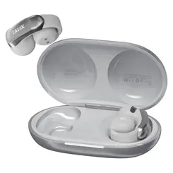 TALIX ultralichte clip-on draadloze oordopjes, heldere oproepen met 4 microfoons, 28 u batterij, snelladen, Bluetooth 5.3, IPX4 waterbestendig, siliconen oorhaak, G1, Grijs
