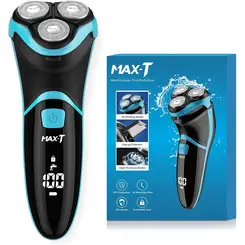 MAX-T Elektrisch scheerapparaat voor heren met uitklapbare trimmer, IPX7-waterdicht, 3D-roterend scheersysteem, oplaadbaar en snoerloos, Type-C, 120 minuten gebruiksduur, Plug & Play – Blauw