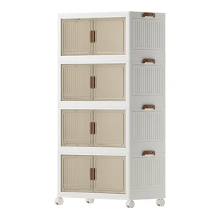 COIZYZZL Opbergkast Zonder Montage Breedte 55 cm, 4 Lagen, Opvouwbaar met Magnetische Sluiting en Wielen, Grote Capaciteit Stapelbaar Kastje, Wit
