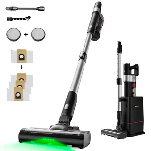 Ochama draadloze stofzuiger, 350 W 28 kPa krachtige zuigkracht, zelfreinigend laadstation, 35 min looptijd, 180° plat liggen, groene led-koplamp, 5-laagse filtratie, voor dierenhaar, tapijten en harde