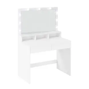 Ochama Make-uptafel met verlichte LED-spiegel, 3 instelbare kleuren, kaptafel met lade, voor de kleedkamer, wit