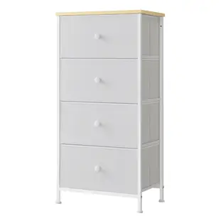 JOYFURNOS Stoffen ladekast voor slaapkamer, met 4 lades, metalen frame, ladekast, wit