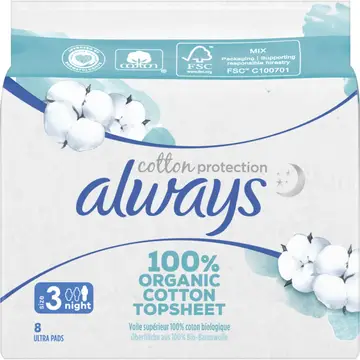 Always Always Cotton Protection Night Maandverband Met Vleugels X8