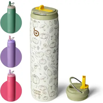 Bottle Bottle Gourde en acier inoxydable avec paille et poignée, 32 oz, isolation sous vide, motif citrouille, offre annuelle, idées cadeaux