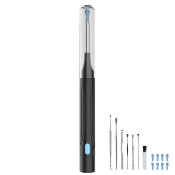 Sunluxy Oorreiniger met 8MP Camera, 6 LED Lampen, Zachte Siliconen Tip, IPX5 Waterdicht, Type-C Oplaadbaar, Compatibel met iOS & Android – P6X, Zwart