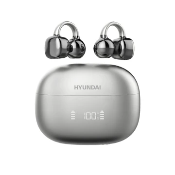 HYUNDAI Clipbuds7 Silberne Bluetooth-Ohrhörer Clip-On-Design Digitale Batterieanzeige Hochwertiger Klangkabelloses Headset mit Ohrclip Silber