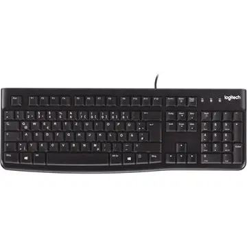 Logitech K120 Kabelgebundene Tastatur für Windows, USB Plug & Play, Vollformat, Spritzwassergeschützt, Gebogene Leertaste, Kompatibel mit PC, Laptop, Deutsches QWERTZ Layout - Schwarz