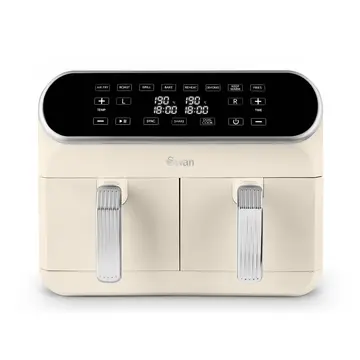 SWAN  Retro Dual Basket Air Fryer with Swan Cyclone Technology - Cream, 8L, 1700W, LED Display, 8 Pre-Set Cooking Options - Air fry/ Roast/ Broil/ Bake/ Reheat/ Dehydrate/ Keep Warm/ French Fries, Adjustable Temperature, SD10519C