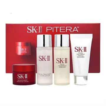 SKII Neues 4-teiliges Set (Reinigung 20g + Lotion 30ml + Essenz 30ml + Rote Creme Feuchtigkeitsspendend 15ml)