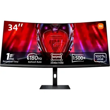 Xiaomi G34WQi Ultrawide Gaming Monitor 34 Zoll - WQHD, 180Hz, 1ms, HDR 10, 100% sRGB, 4000:1 Kontrast, 350 Nits, FreeSync, RGB Umgebungslicht, Niedriges Blaues Licht, Randlos, Schwarz