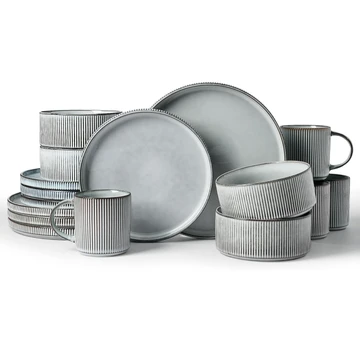 Famiware Star Geschirrset mit Tassen, 16-teilig für 4 Personen, rauchblau