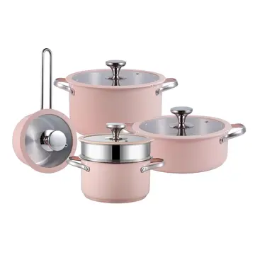 PURECOOK Kolorierte Keramik-beschichtete 4-teilige Edelstahl 304 Kochgeschirr-Serie
16cm Milchtopf, 18cm Suppentopf mit Dampfeinsatz, 22cm Hot Pot, 24cm Brühtopf - Rosa Keramikbeschichtung, Mehrlagige Boden, Wärmeleitende Silikonglasdeckel, Edelstahl 304