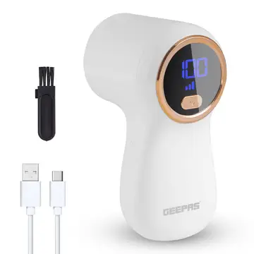 Geepas Fabric Shaver with Digital Display | Rechargeable Lint Remover for Clothes Wool Cotton Upholstery
