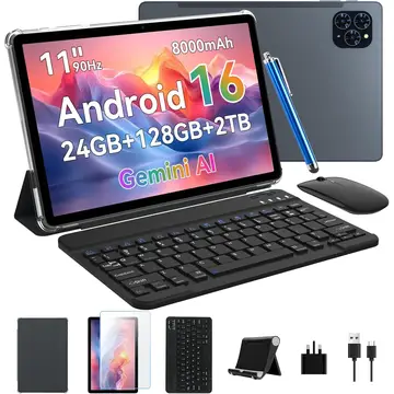TABWEE T90 Tablet Android 16 11 Zoll, 24GB (8+16) RAM+128GB ROM(2TB TF), 5G WiFi, mit Stift/Maus/Tastatur, 8000mAh/16MP+8MP/Widevine L1/Gemini AI
