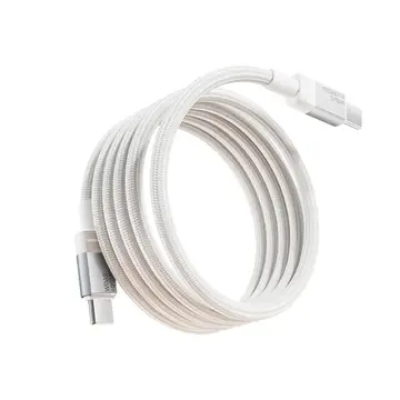 Movespeed 240W USB-C-auf-USB-C-Kabel, 1,2 m 6A Schnelllade-Magnetkabel, Aluminiumlegierung, 48-fach Geflochtenes Nylon, Kompatibel mit iPhone 15, Samsung, iPad, USB-C-Geräten, MSC03, Weiß