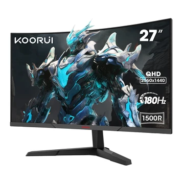 KOORUI Gaming Monitor 27 Zoll, 1500R Fläche Bildschirm 2560X1440 (QHD), 180HZ 1ms Mornitor, DCI-P3 85%, Ultradünne Blende, Einstellbare Neigung, Unterstützt HDMI/DP 27E6QCA