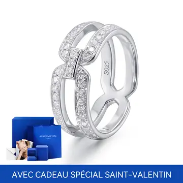 ALAIN MICHAL Intertwine Bague argent 925 sertie en diamants  Taille 54 avec cadeau spécial Saint-Valentin