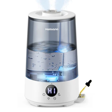 Homvana 3.6L Humidifier H101 Grey - Top-Fill, SilentSpary™ Tech, 360° Cool Mist, 34H Durable, Quiet 16 dB, BPA Free, Aroma Diffuser, 7-Colour Night Light.